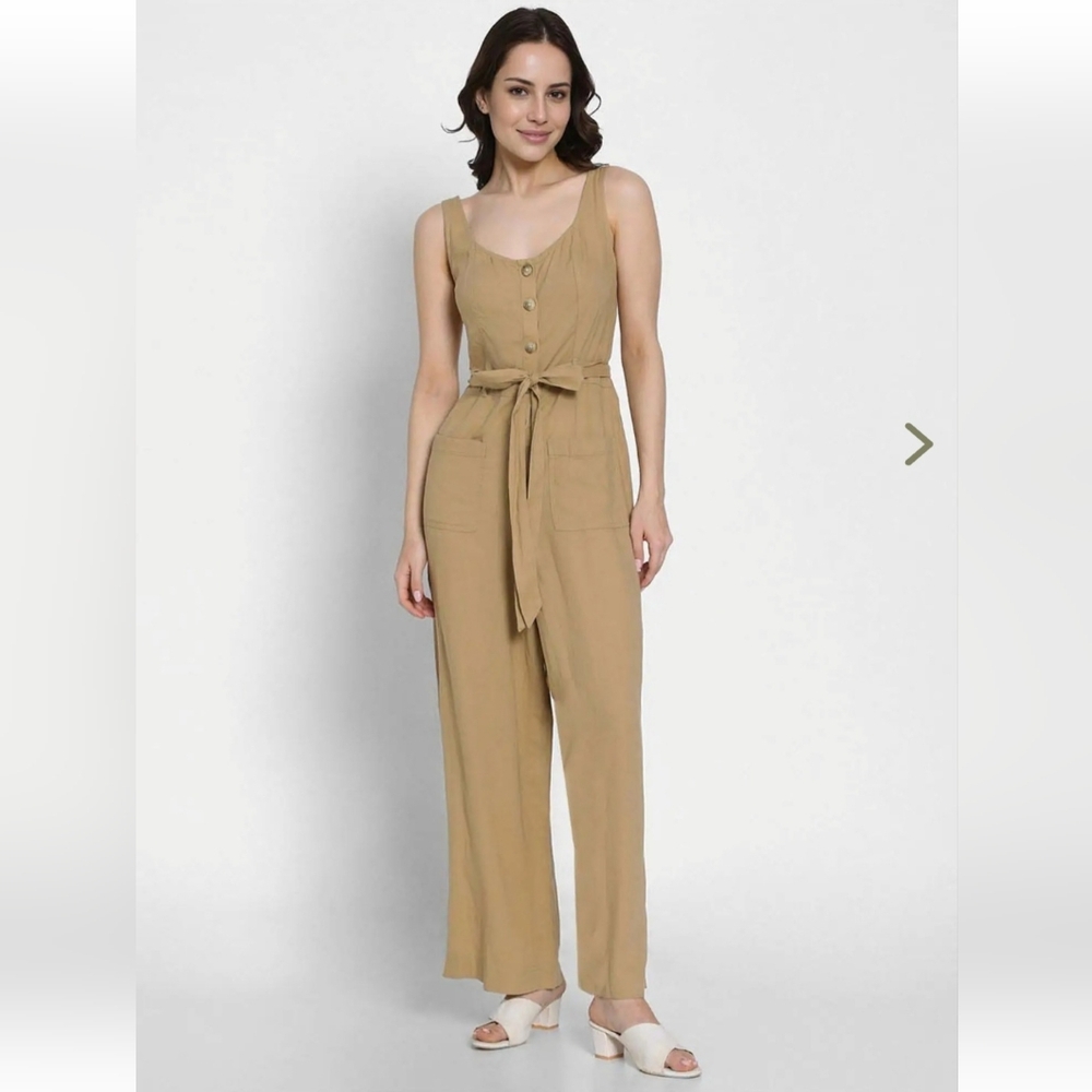 American Eagle Women's Full Length Tan Khaki Button Up Jumpsuit Romper Large NWT